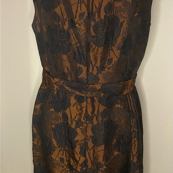 Talbots Bronze & Black Floral Brocade Fit & Flare Dress | Size 12 - Picture 8 of 10